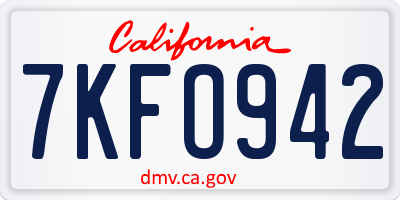 CA license plate 7KFO942