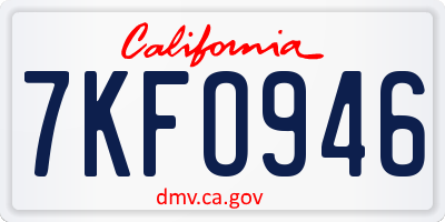 CA license plate 7KFO946