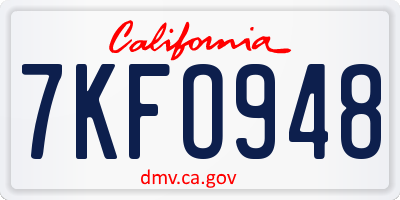 CA license plate 7KFO948