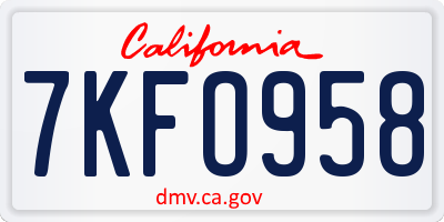 CA license plate 7KFO958