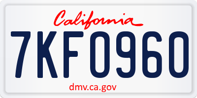 CA license plate 7KFO960
