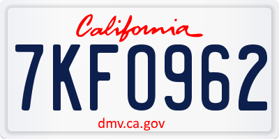 CA license plate 7KFO962