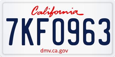 CA license plate 7KFO963