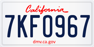 CA license plate 7KFO967