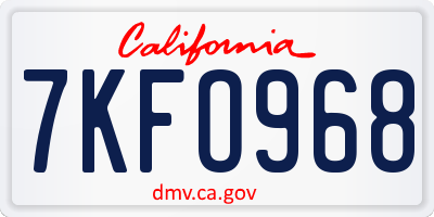 CA license plate 7KFO968