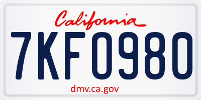 CA license plate 7KFO980