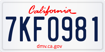CA license plate 7KFO981