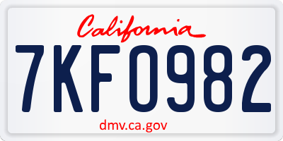 CA license plate 7KFO982
