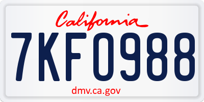 CA license plate 7KFO988