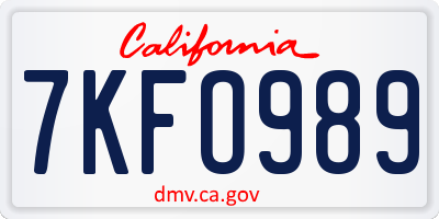 CA license plate 7KFO989