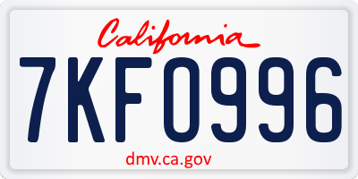 CA license plate 7KFO996