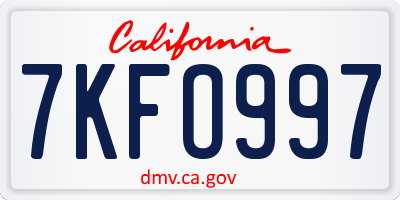 CA license plate 7KFO997