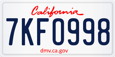 CA license plate 7KFO998