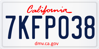 CA license plate 7KFP038