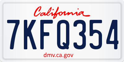 CA license plate 7KFQ354