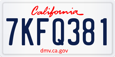 CA license plate 7KFQ381