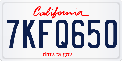 CA license plate 7KFQ650