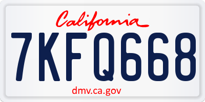 CA license plate 7KFQ668