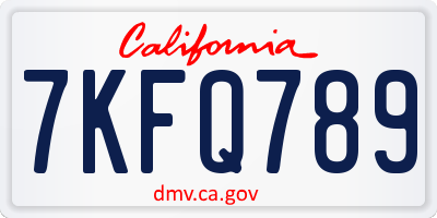 CA license plate 7KFQ789