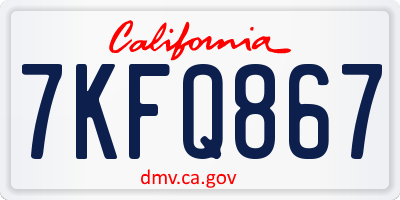 CA license plate 7KFQ867