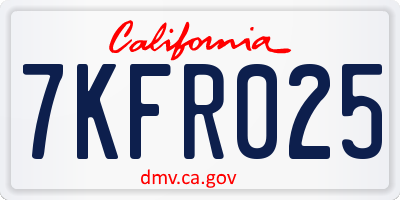 CA license plate 7KFR025