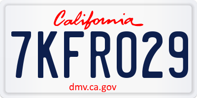 CA license plate 7KFR029