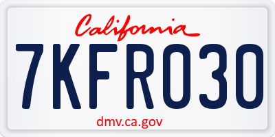 CA license plate 7KFR030