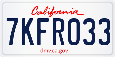 CA license plate 7KFR033