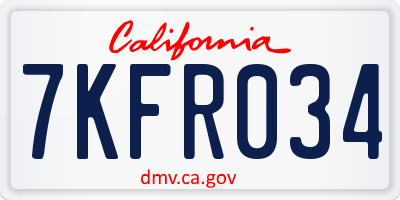 CA license plate 7KFR034