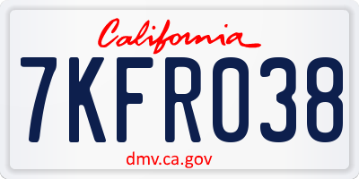 CA license plate 7KFR038