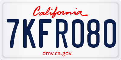 CA license plate 7KFR080
