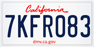 CA license plate 7KFR083