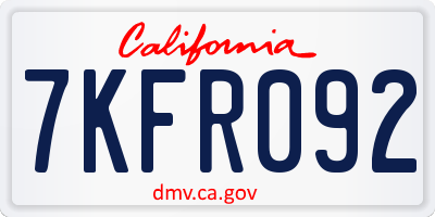 CA license plate 7KFR092