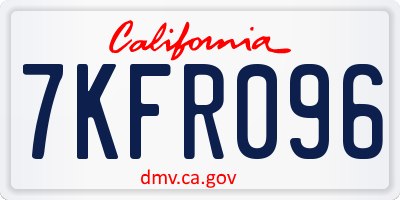 CA license plate 7KFR096