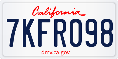 CA license plate 7KFR098