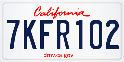 CA license plate 7KFR102