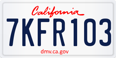CA license plate 7KFR103