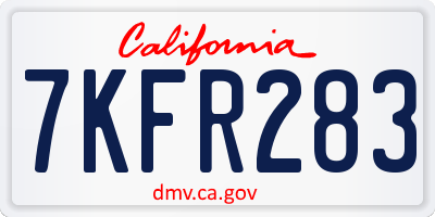 CA license plate 7KFR283
