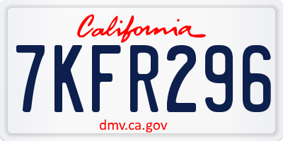CA license plate 7KFR296