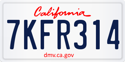 CA license plate 7KFR314