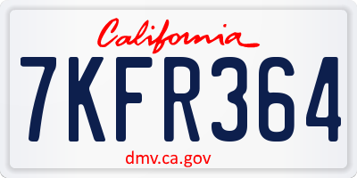 CA license plate 7KFR364
