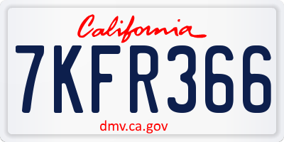 CA license plate 7KFR366