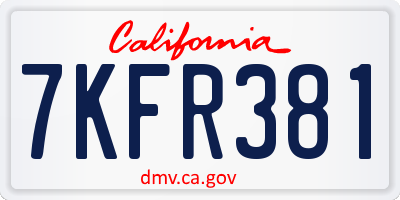 CA license plate 7KFR381