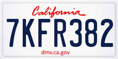 CA license plate 7KFR382