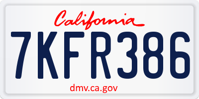 CA license plate 7KFR386