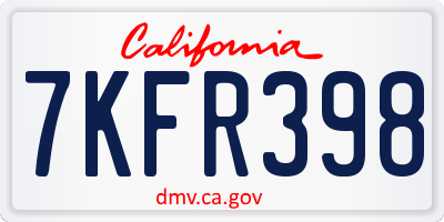 CA license plate 7KFR398