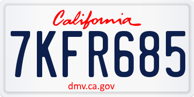 CA license plate 7KFR685
