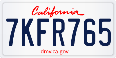 CA license plate 7KFR765