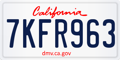 CA license plate 7KFR963
