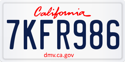 CA license plate 7KFR986